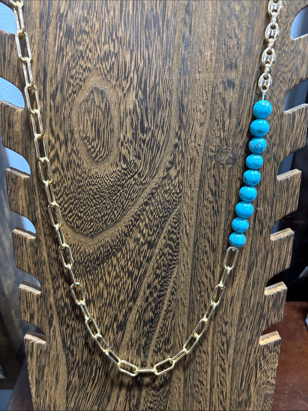 Alfani Gold-Tone Chain Necklace with Turquoise Bead Strand